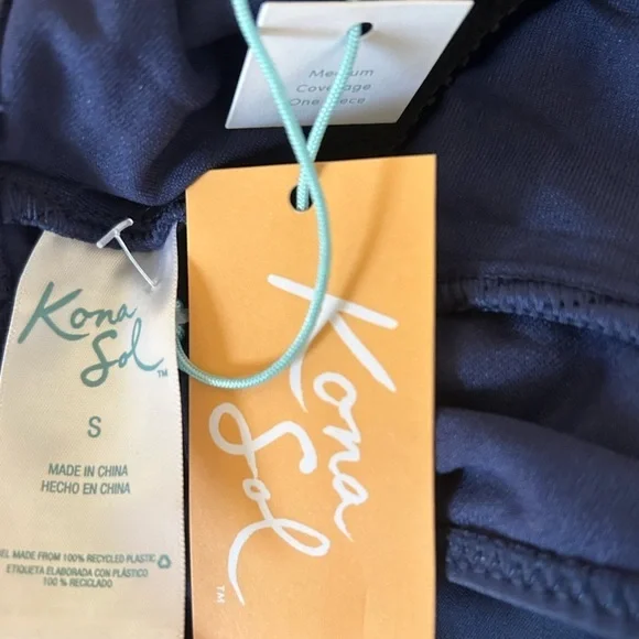 Kona Sol Navy Blue Crochet Necklace Coverage One Piece Swimsuit NEW - Picture 8 of 8